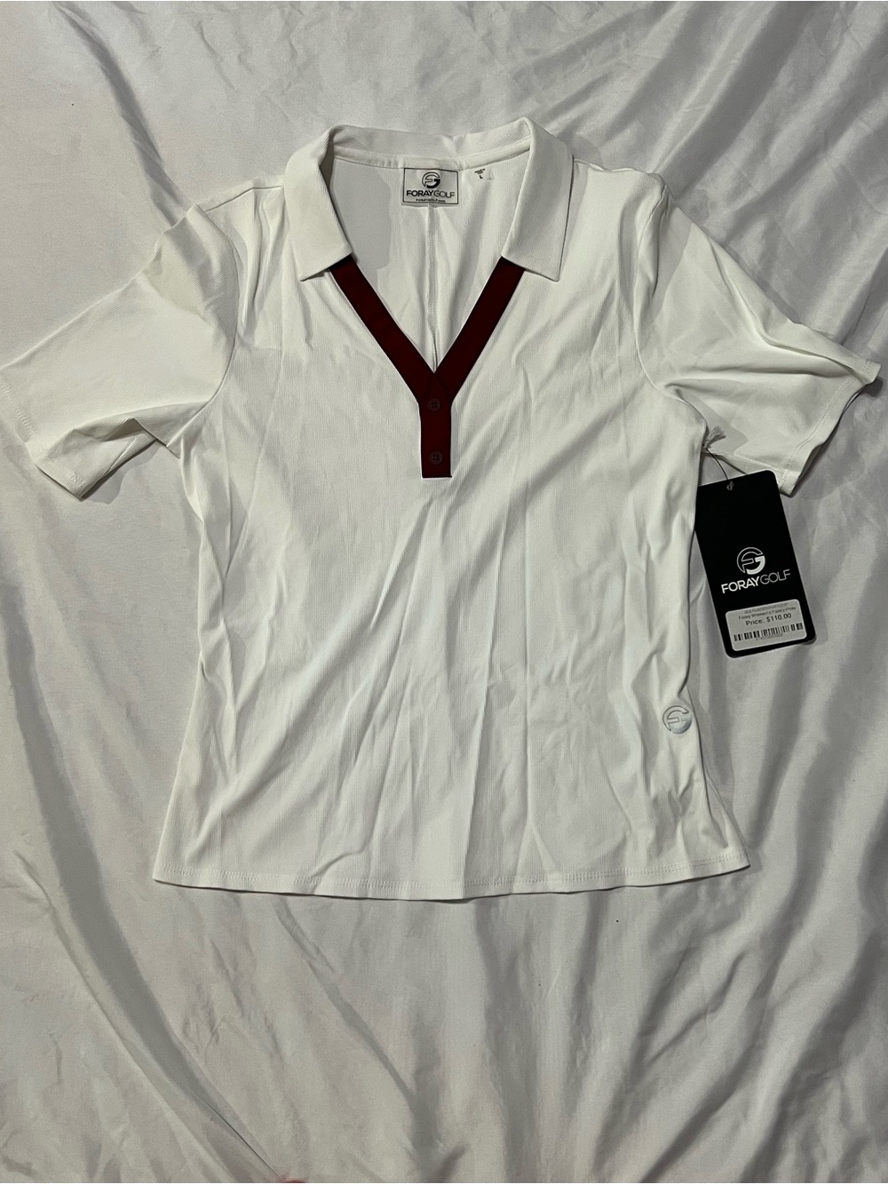 Women's White Polo with Burgundy Trim Foray Golf Shirt